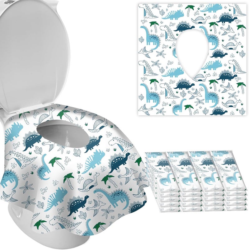 DEEKI 20 Pcs Toilet Seat Covers Disposable for Kids&Adults, Extra Large No-Slip Waterproof for Kids Toddler Potty Training, Portable Travel Essentials for Public Restrooms Toilets Airplane -Dinosaur - Image 1
